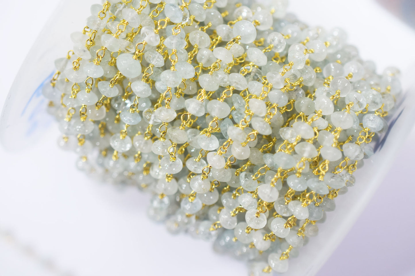 Aquamarine Smooth Button Shape Rosary Beaded Chain , 5 mm , RB-6476