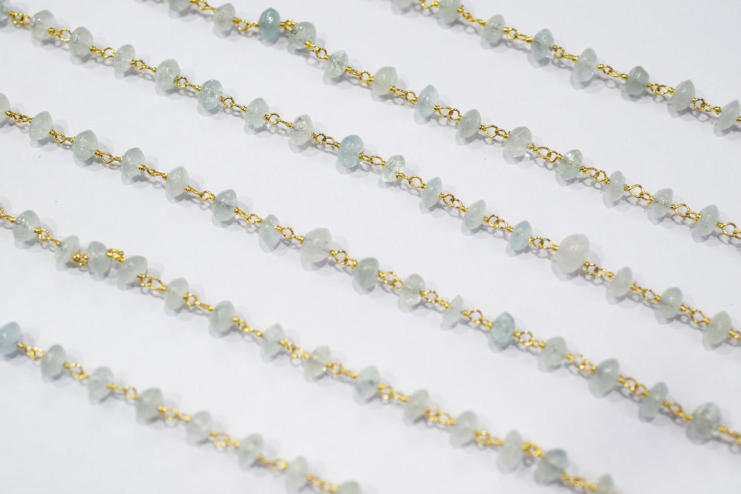 Aquamarine Smooth Button Shape Rosary Beaded Chain , 5 mm , RB-6476