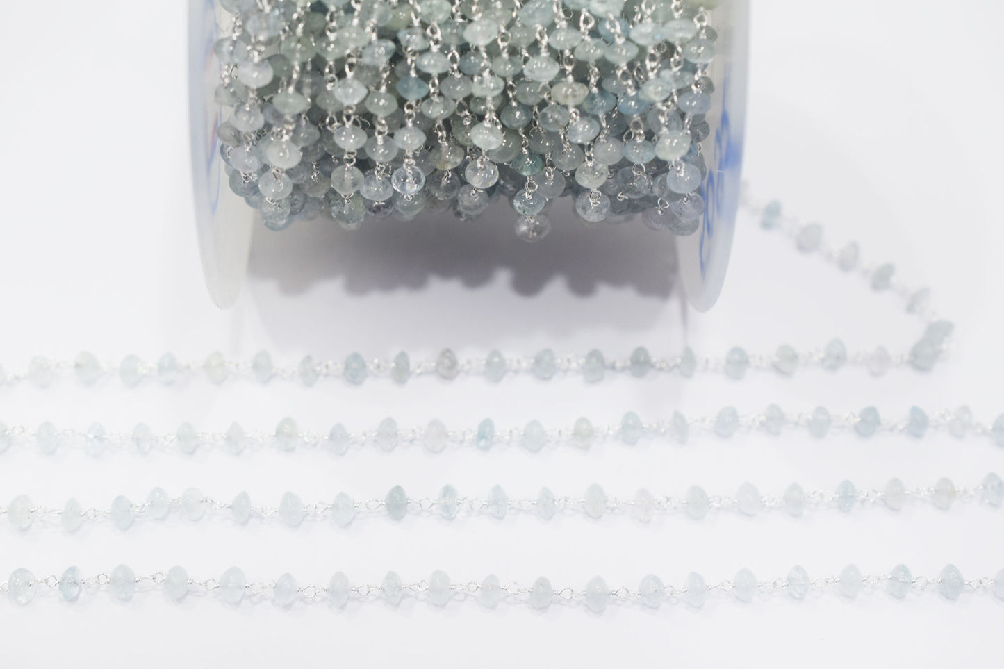 Aquamarine Smooth Button Shape Rosary Beaded Chain , 5 mm , RB-6476