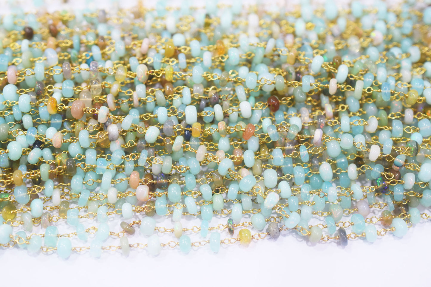 Ethiopian Opal Smooth Rondelle Shape Rosary Beaded Chain , 3 - 5 mm , RB-6477