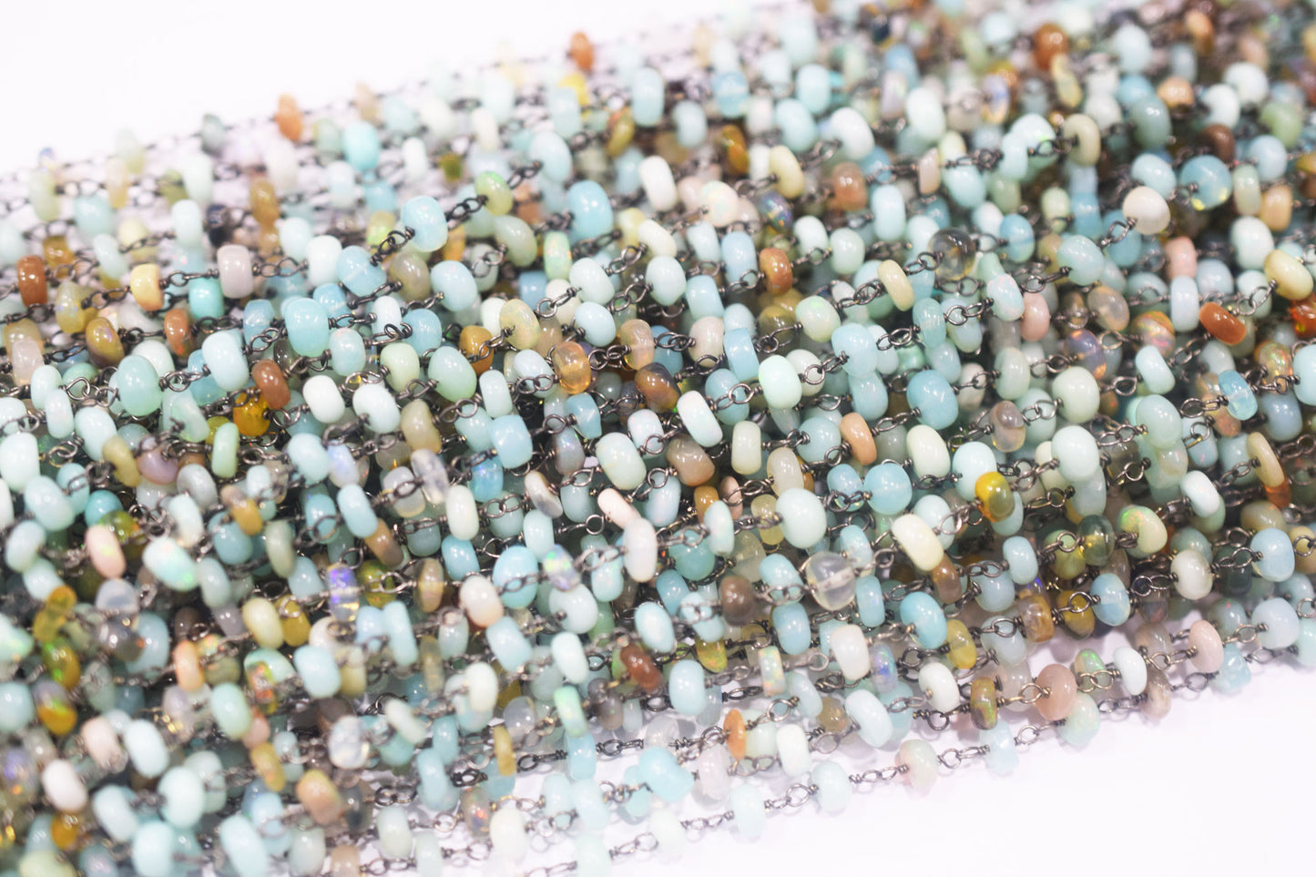 Ethiopian Opal Smooth Rondelle Shape Rosary Beaded Chain , 3 - 5 mm , RB-6477