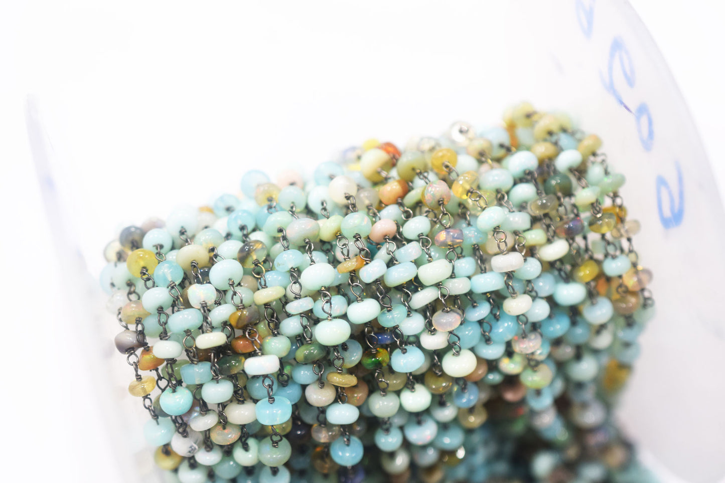 Ethiopian Opal Smooth Rondelle Shape Rosary Beaded Chain , 3 - 5 mm , RB-6477