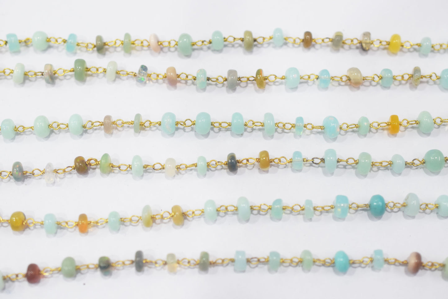 Ethiopian Opal Smooth Rondelle Shape Rosary Beaded Chain , 3 - 5 mm , RB-6477