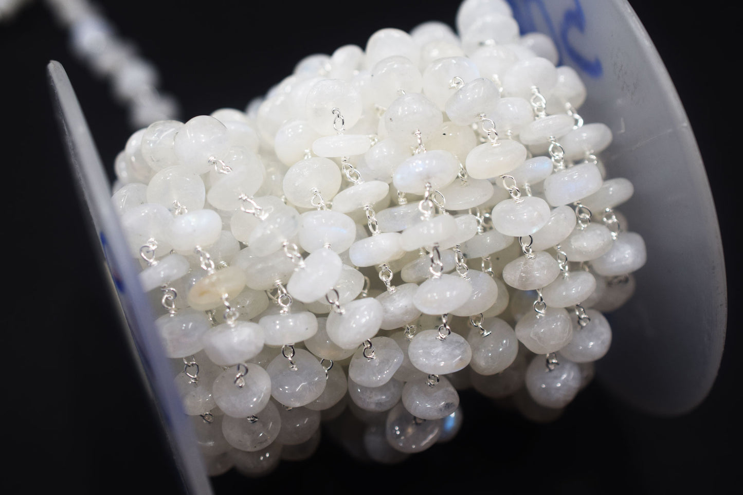 Rainbow Moonstone Smooth Rondelle Shape Rosary Beaded Chain , 8 - 9 mm , RB-6478