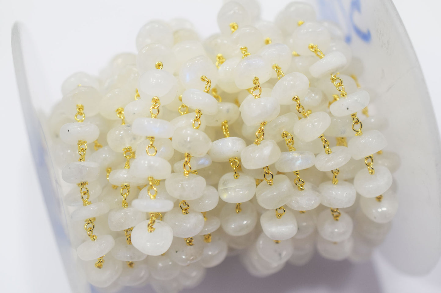 Rainbow Moonstone Smooth Rondelle Shape Rosary Beaded Chain , 8 - 9 mm , RB-6478