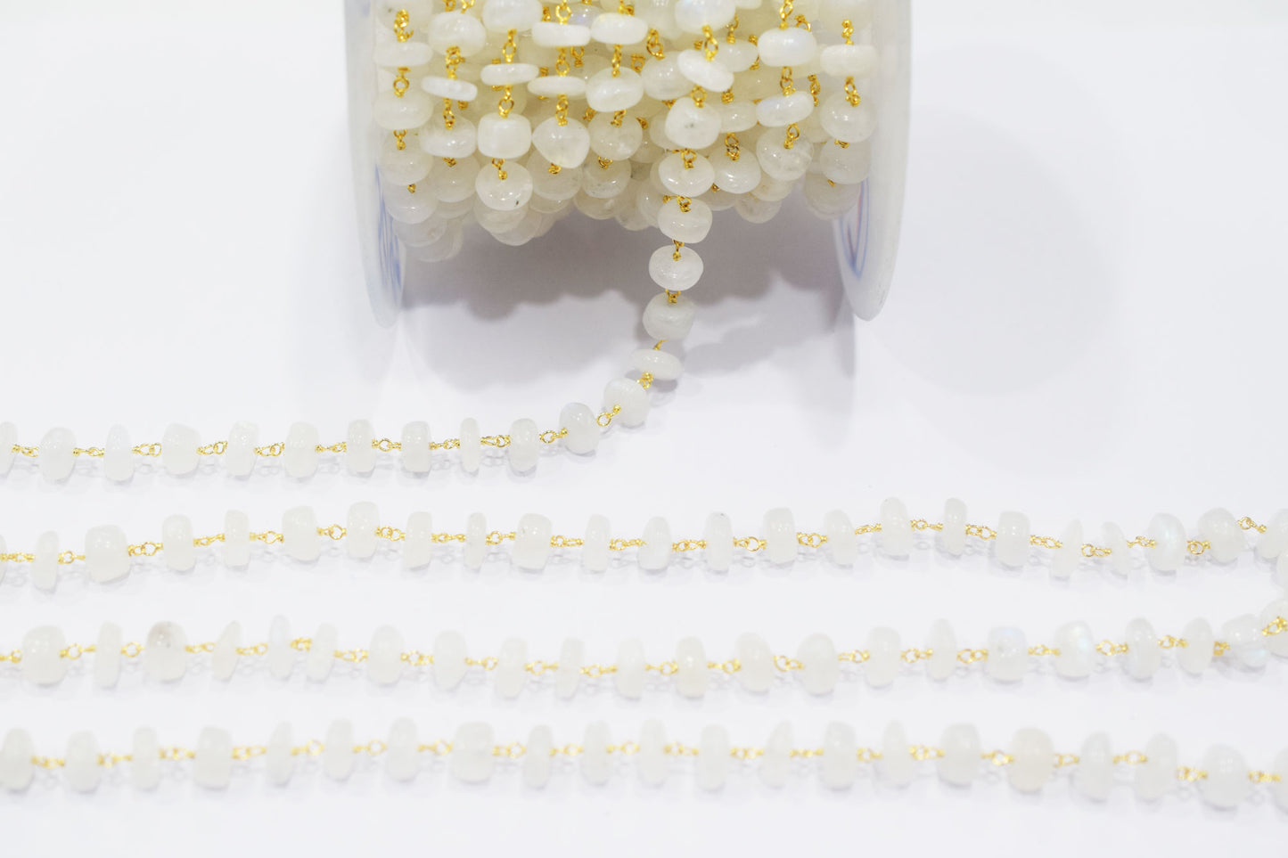 Rainbow Moonstone Smooth Rondelle Shape Rosary Beaded Chain , 8 - 9 mm , RB-6478
