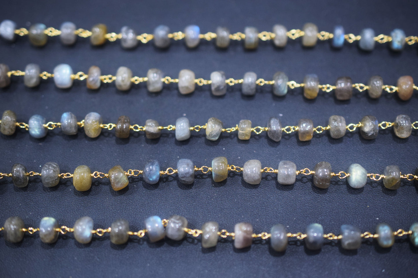 Labradorite Smooth Rondelle Shape Rosary Beaded Chain , Sold By Foot , 7 - 9 mm , RB-6479