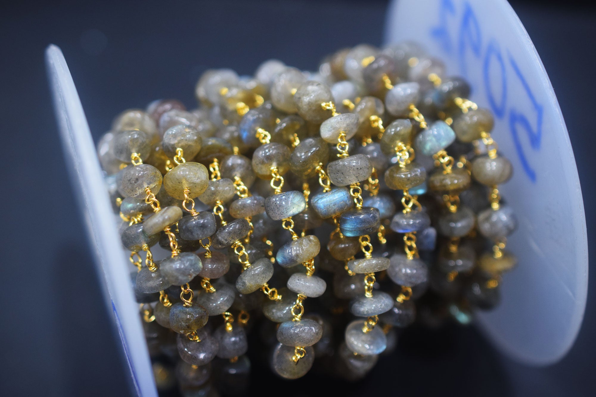 Labradorite Smooth Rondelle Shape Rosary Beaded Chain , Sold By Foot , 7 - 9 mm , RB-6479