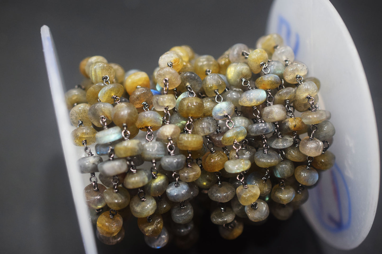 Labradorite Smooth Rondelle Shape Rosary Beaded Chain , Sold By Foot , 7 - 9 mm , RB-6479