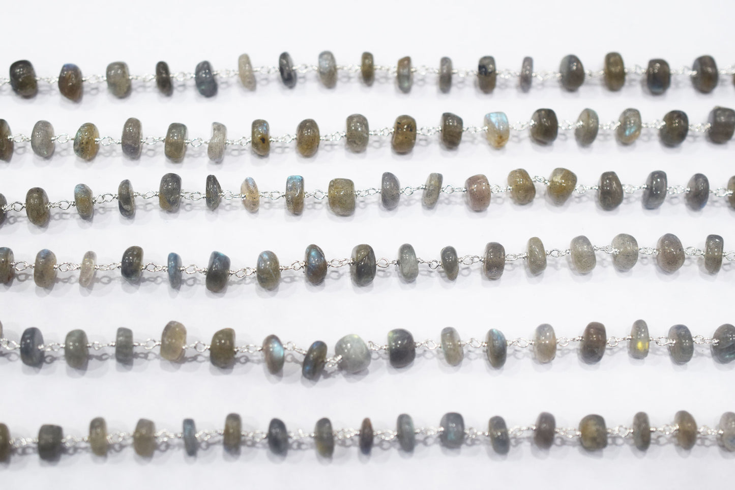 Labradorite Smooth Rondelle Shape Rosary Beaded Chain , Sold By Foot , 7 - 9 mm , RB-6479