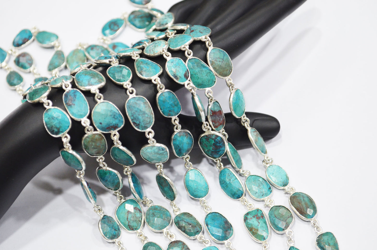 Natural Chrysocolla Slice Shape Connector Chain , 12 - 18 mm , RB-6480