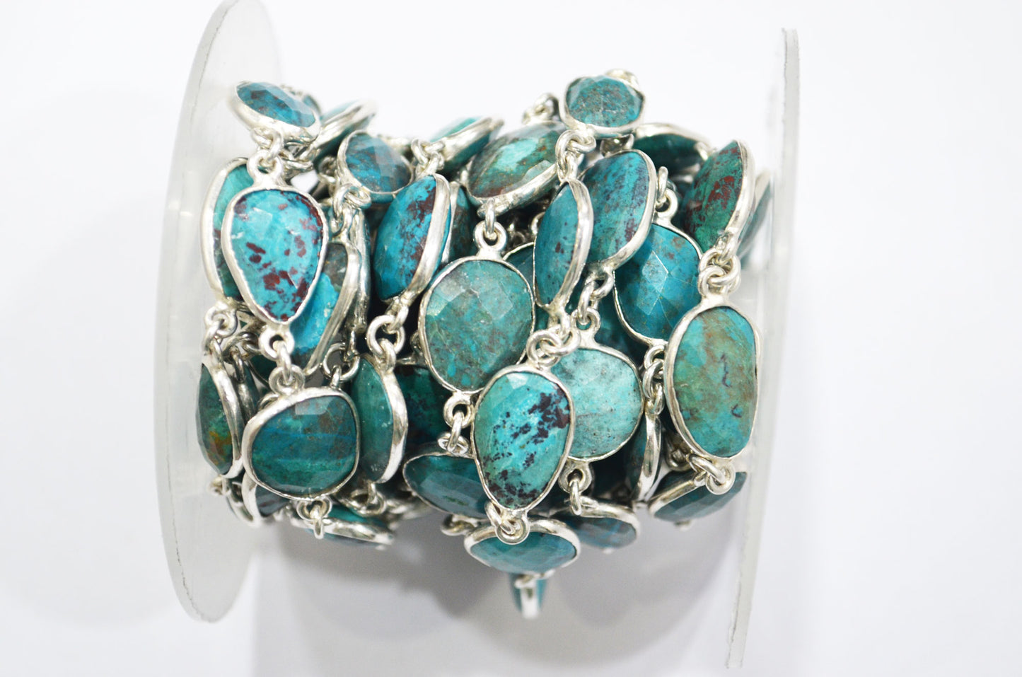 Natural Chrysocolla Slice Shape Connector Chain , 12 - 18 mm , RB-6480