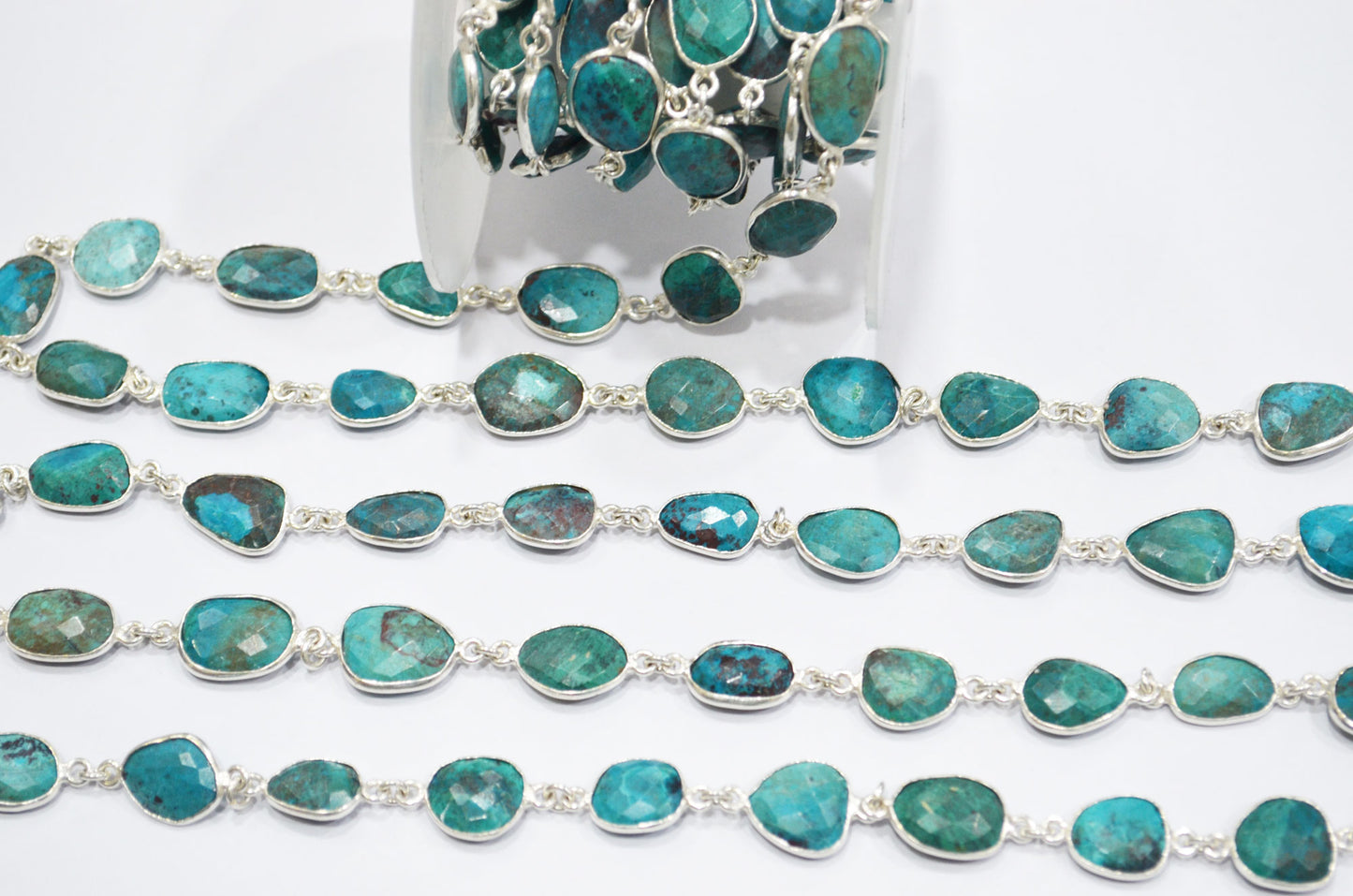 Natural Chrysocolla Slice Shape Connector Chain , 12 - 18 mm , RB-6480