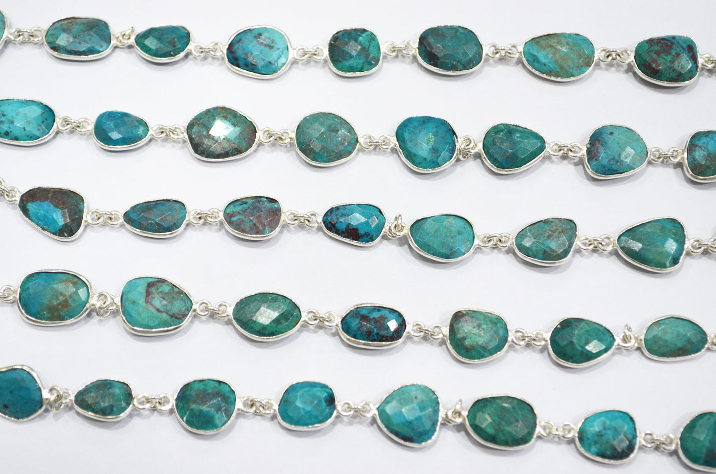 Natural Chrysocolla Slice Shape Connector Chain , 12 - 18 mm , RB-6480