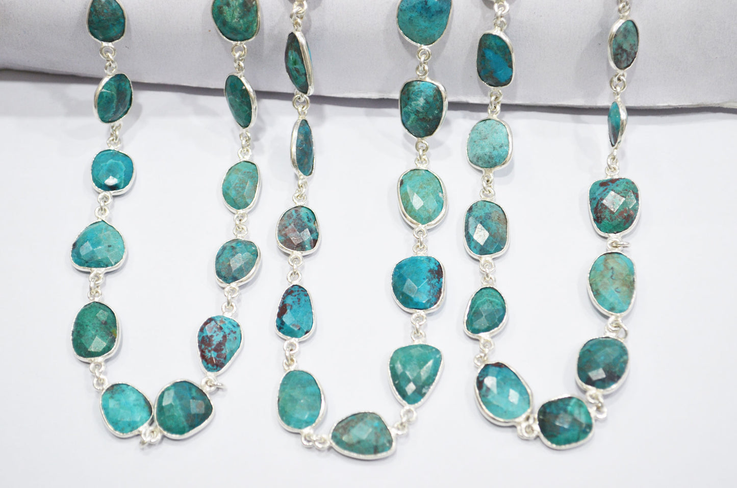Natural Chrysocolla Slice Shape Connector Chain , 12 - 18 mm , RB-6480