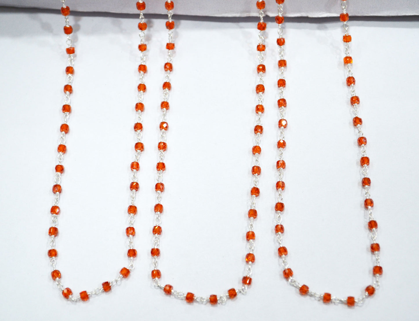 Orange Cubic Zircon Faceted Rondelle Shape Rosary Beaded Chain , Sold By Foot , 3 mm , RB-6486