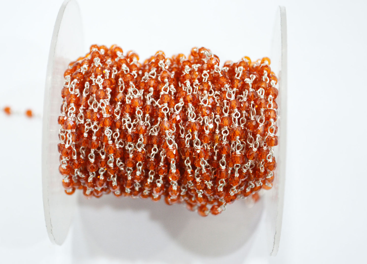 Orange Cubic Zircon Faceted Rondelle Shape Rosary Beaded Chain , Sold By Foot , 3 mm , RB-6486