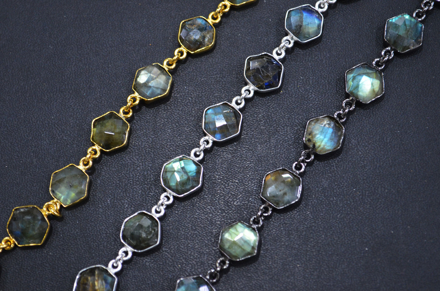 Labradorite Faceted Hexagon Shape Connector Chain , 10 - 11 mm , RB-6487