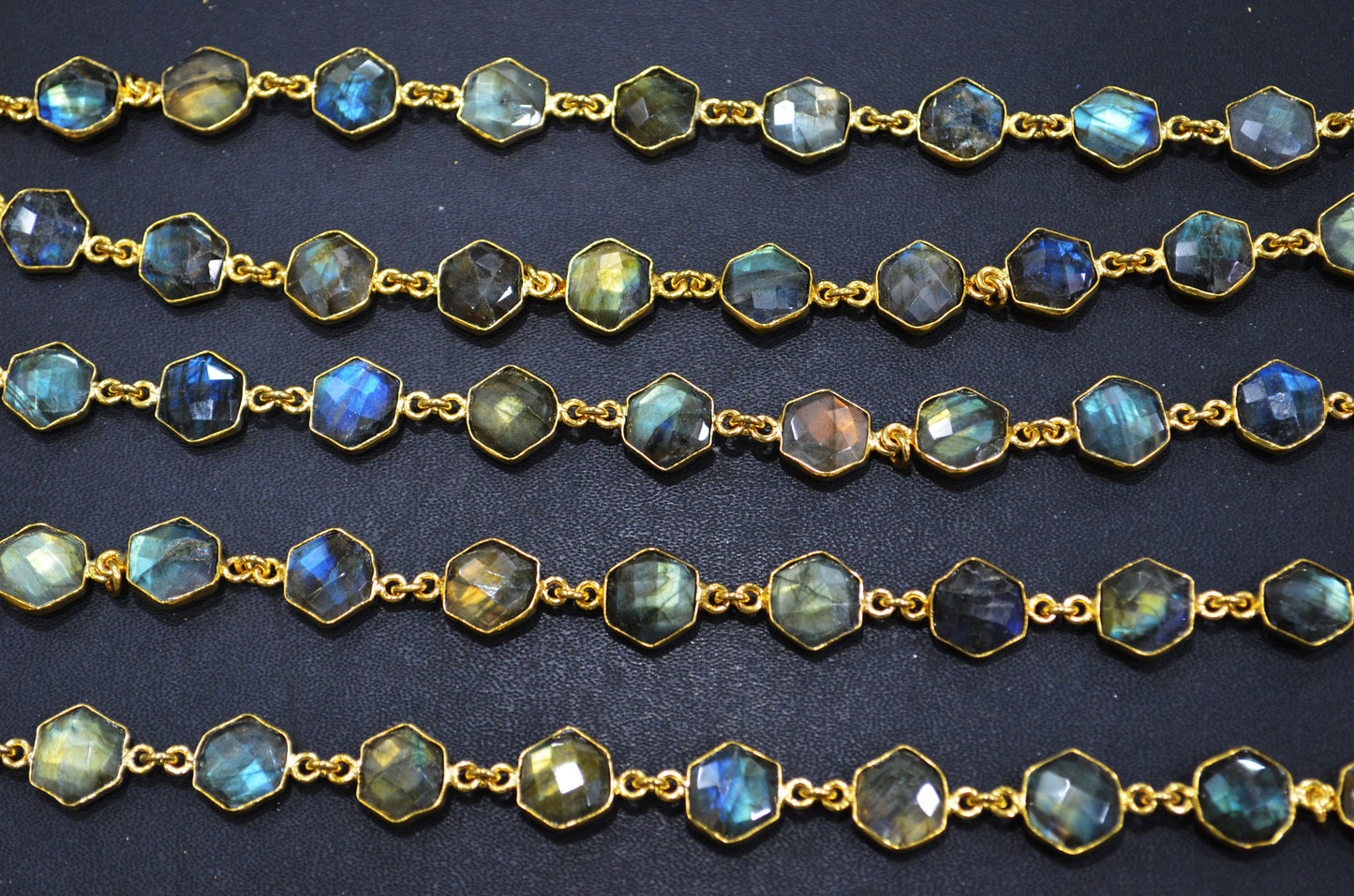 Labradorite Faceted Hexagon Shape Connector Chain , 10 - 11 mm , RB-6487