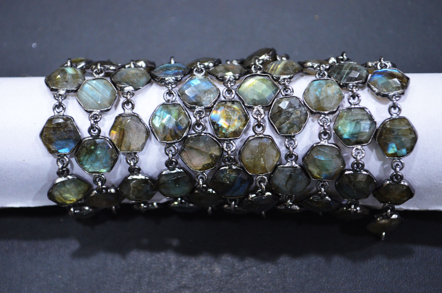 Labradorite Faceted Hexagon Shape Connector Chain , 10 - 11 mm , RB-6487