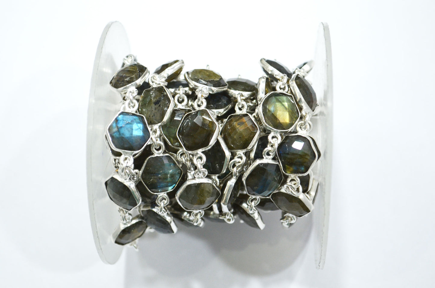 Labradorite Faceted Hexagon Shape Connector Chain , 10 - 11 mm , RB-6487