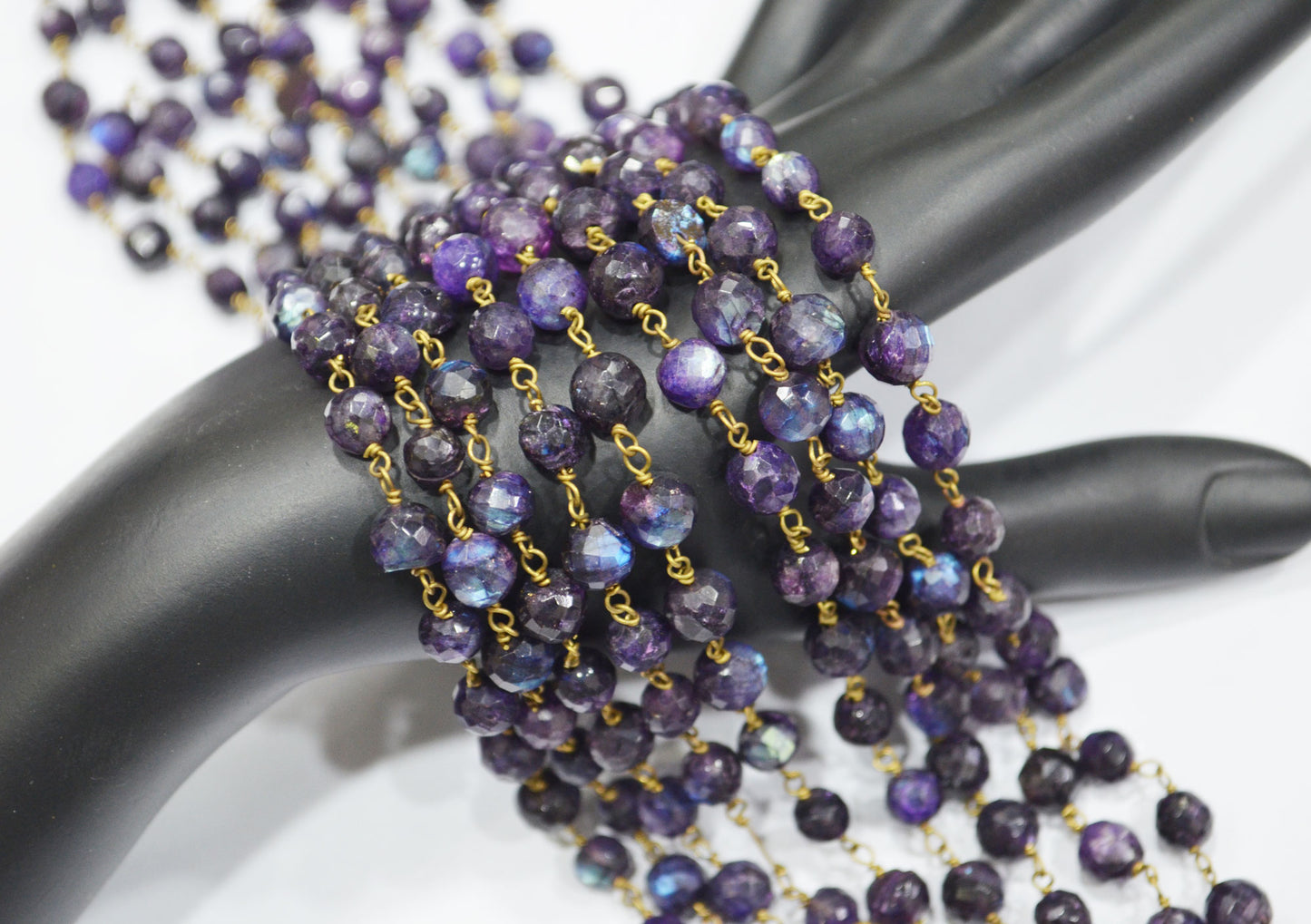 Purple Labradorite Faceted Round Shape Rosary Beaded Chain , 6 - 6.50 mm , RB-6488