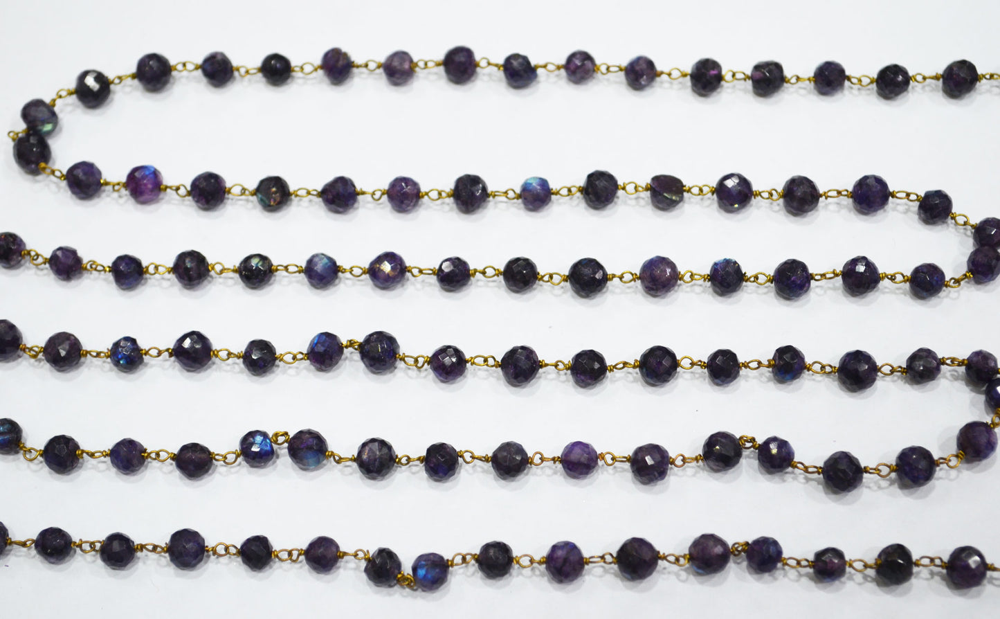 Purple Labradorite Faceted Round Shape Rosary Beaded Chain , 6 - 6.50 mm , RB-6488