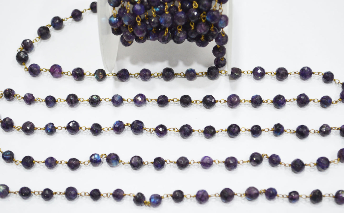 Purple Labradorite Faceted Round Shape Rosary Beaded Chain , 6 - 6.50 mm , RB-6488