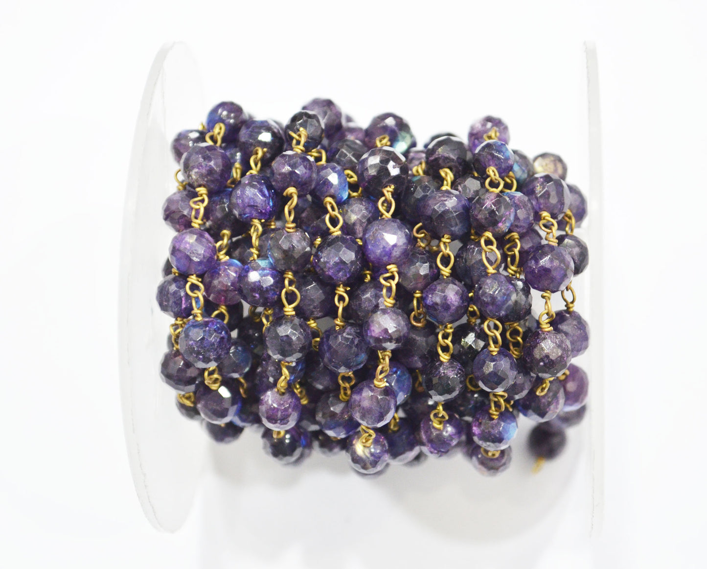 Purple Labradorite Faceted Round Shape Rosary Beaded Chain , 6 - 6.50 mm , RB-6488