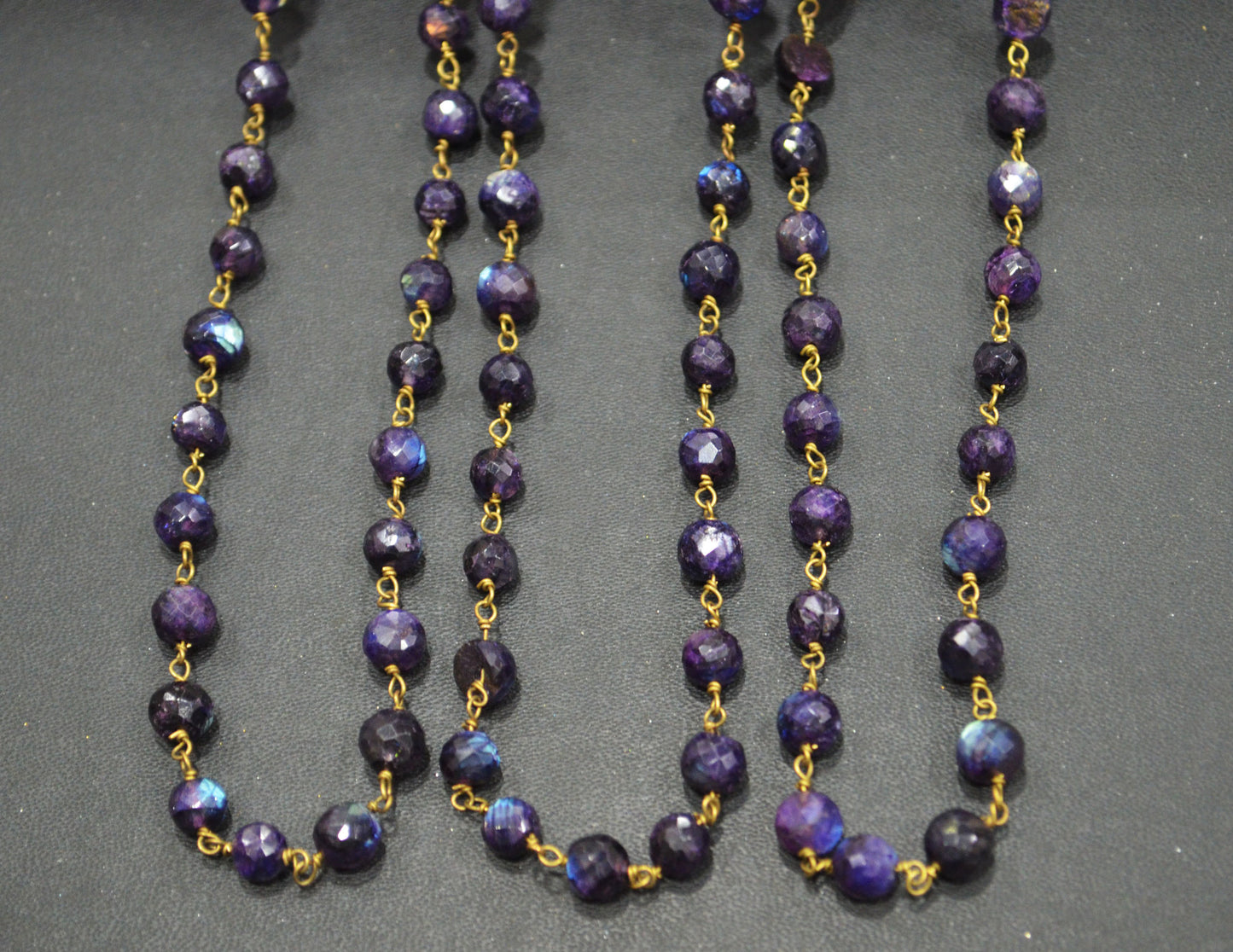 Purple Labradorite Faceted Round Shape Rosary Beaded Chain , 6 - 6.50 mm , RB-6488