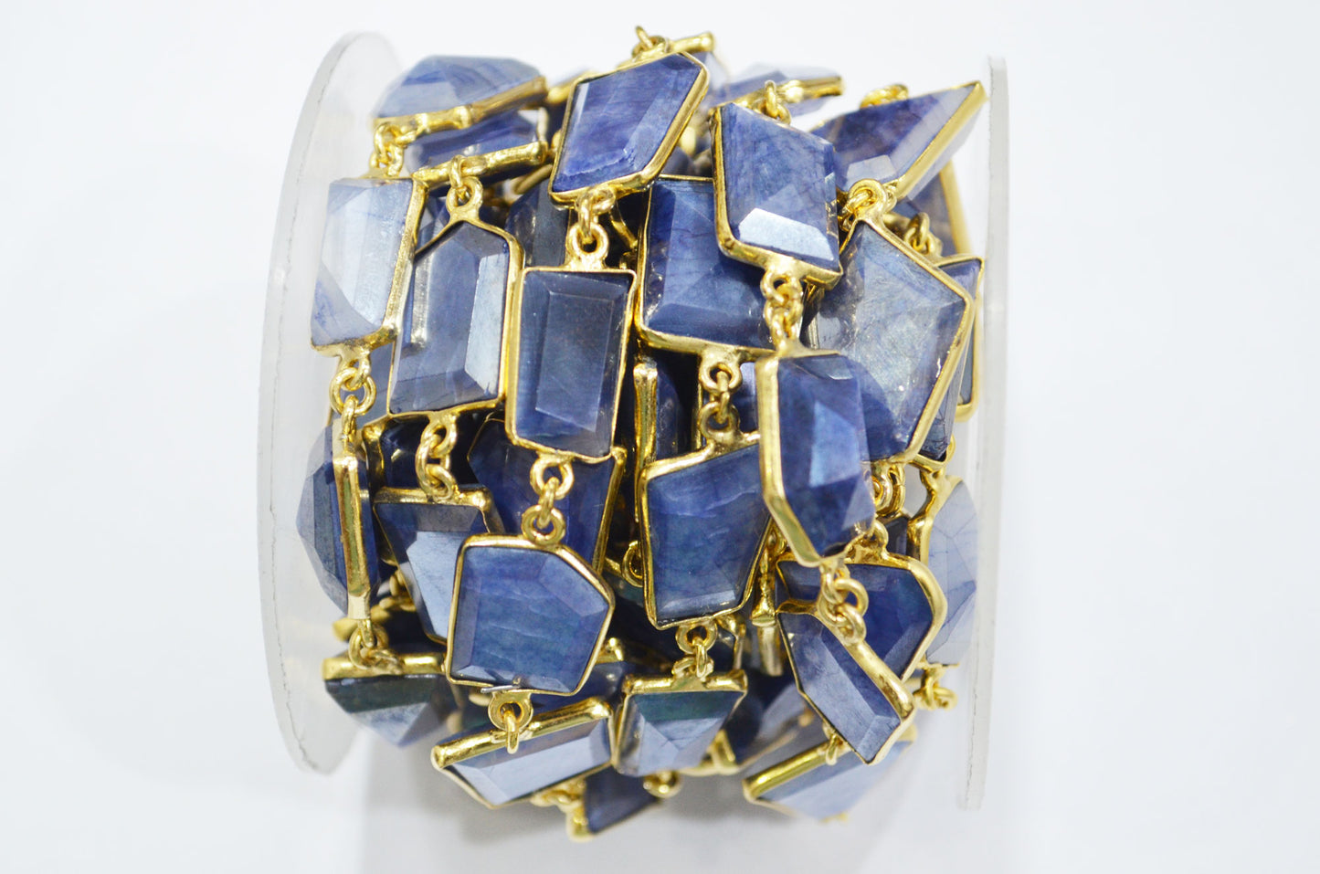 Mix Blue And White Silverite Moonstone AB Coated Huge Fancy Cut Shape Connector Chain , 14 - 22 mm , RB-6489