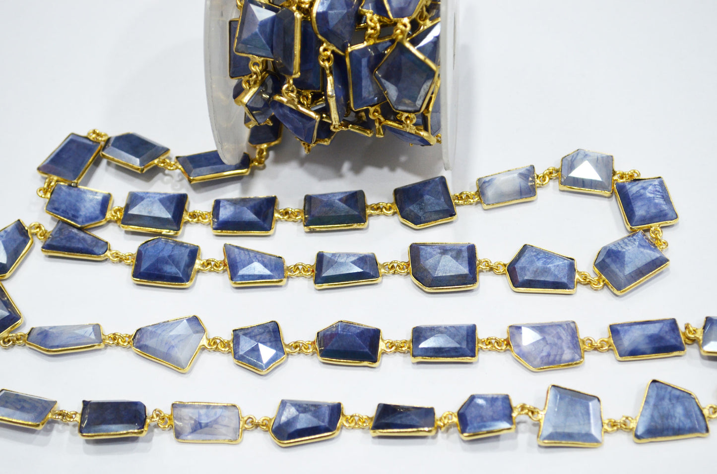 Mix Blue And White Silverite Moonstone AB Coated Huge Fancy Cut Shape Connector Chain , 14 - 22 mm , RB-6489