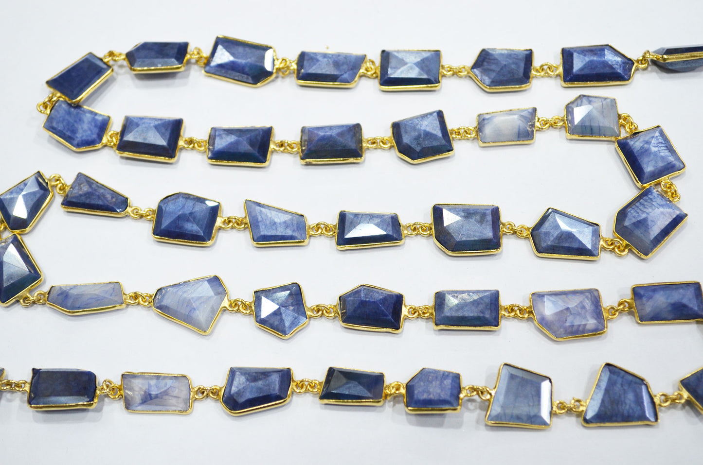 Mix Blue And White Silverite Moonstone AB Coated Huge Fancy Cut Shape Connector Chain , 14 - 22 mm , RB-6489