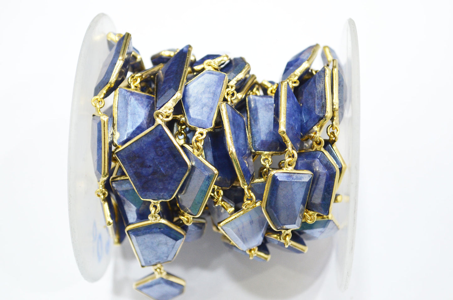 Mix Blue And White Silverite Moonstone AB Coated Huge Fancy Cut Shape Connector Chain , 15 - 20 mm , RB-6490