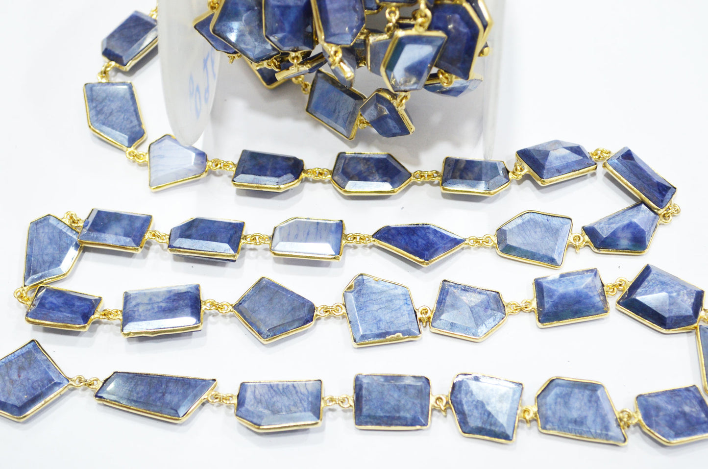 Mix Blue And White Silverite Moonstone AB Coated Huge Fancy Cut Shape Connector Chain , 15 - 20 mm , RB-6490
