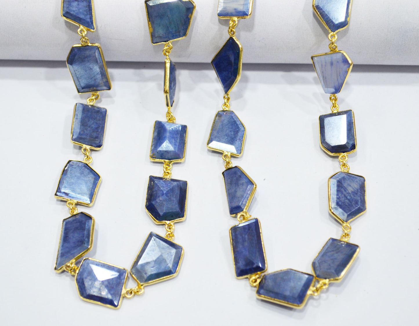 Mix Blue And White Silverite Moonstone AB Coated Huge Fancy Cut Shape Connector Chain , 15 - 20 mm , RB-6490