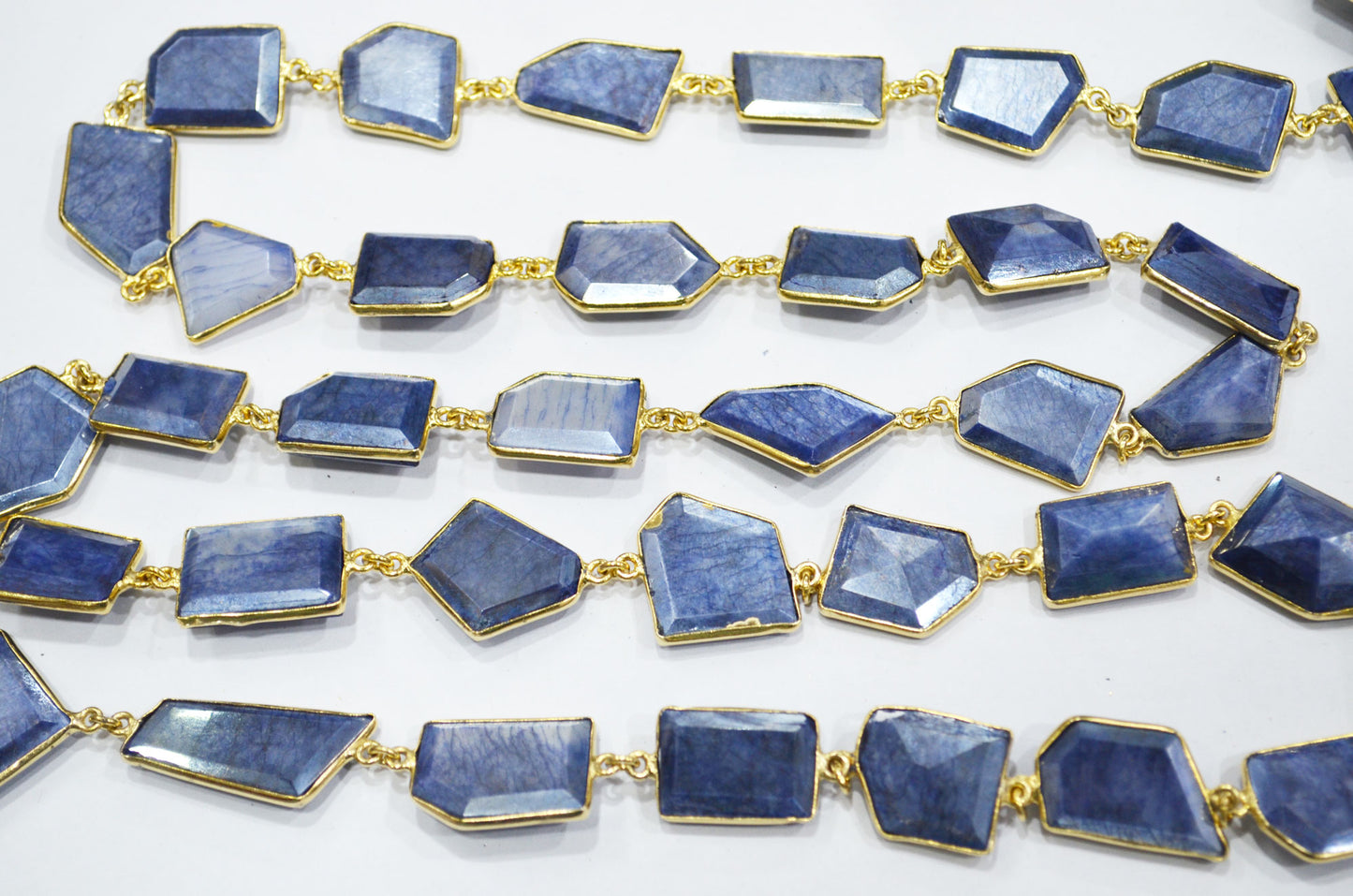 Mix Blue And White Silverite Moonstone AB Coated Huge Fancy Cut Shape Connector Chain , 15 - 20 mm , RB-6490