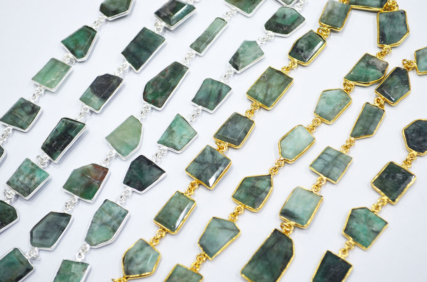 Natural Sakota Mines Emerald Crown Cut Fancy Shape Connector Chain , 14 - 19 mm , RB-6492