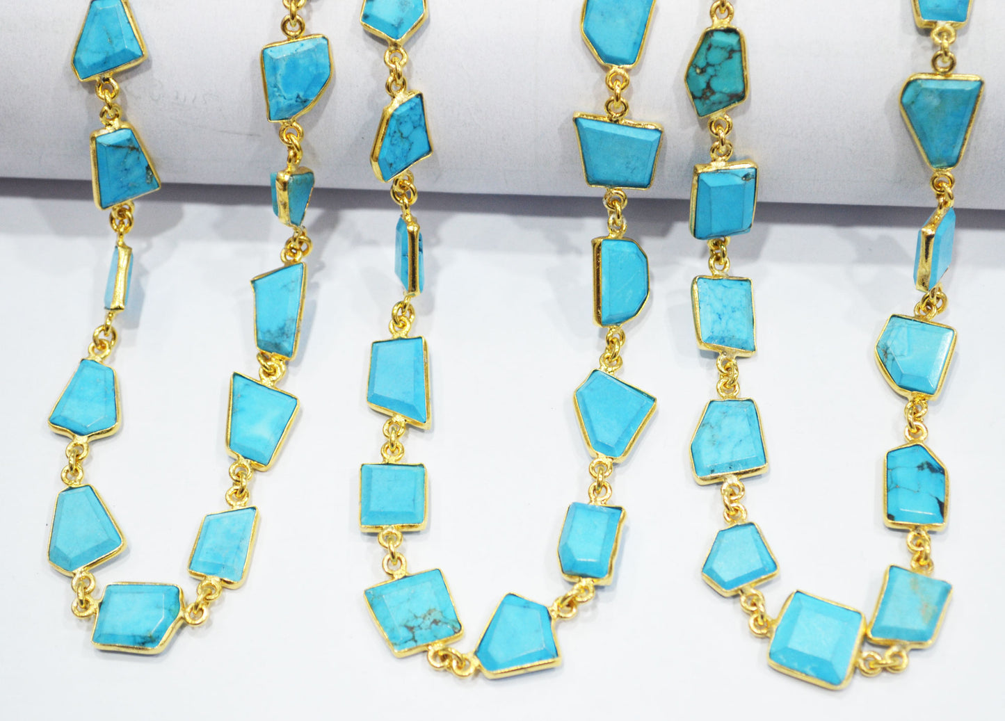 Howlite Turquoise Crown Cut Fancy Shape Connector Chain , 9 - 13 mm , RB-6495
