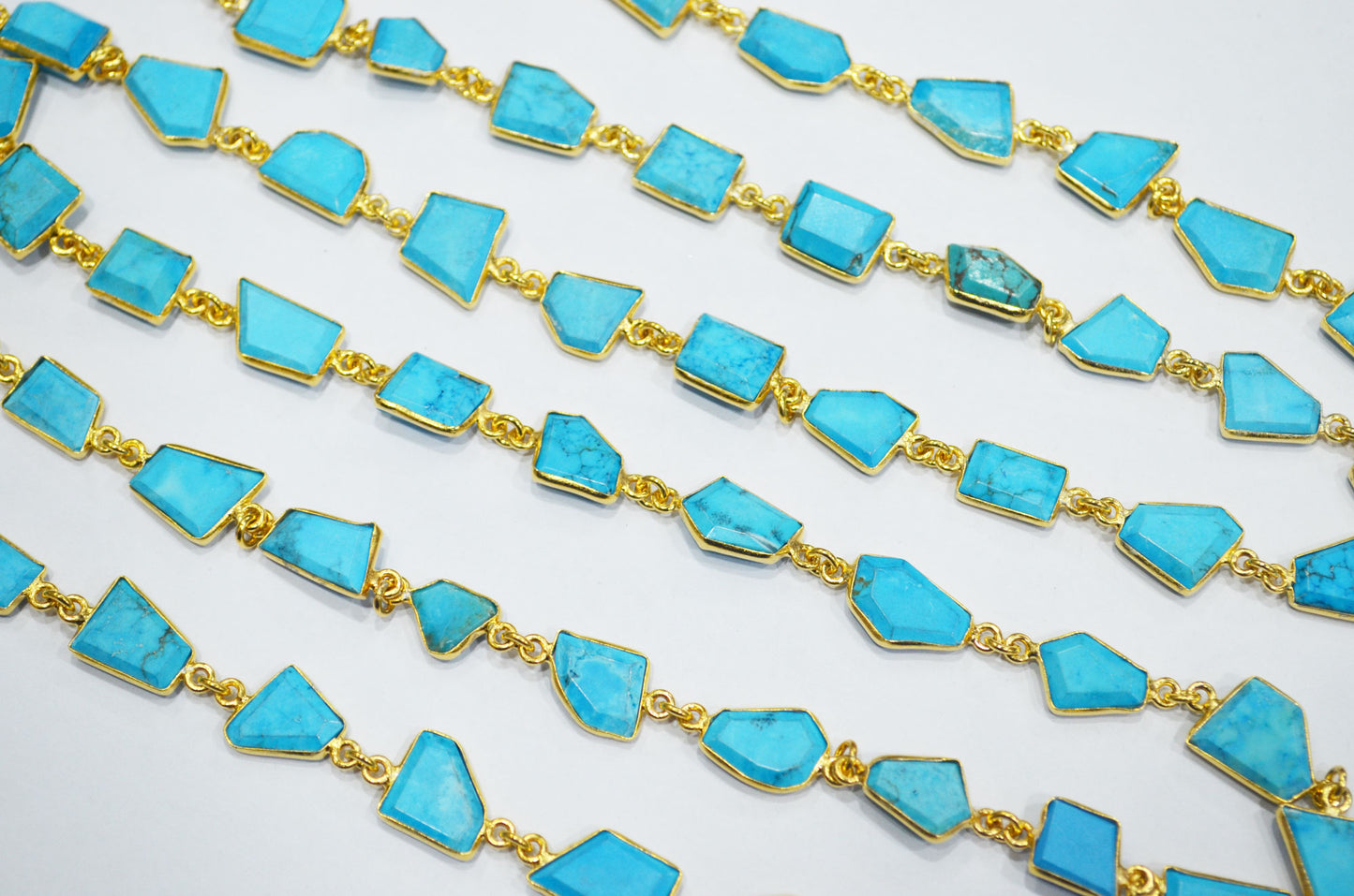 Howlite Turquoise Crown Cut Fancy Shape Connector Chain , 9 - 13 mm , RB-6495