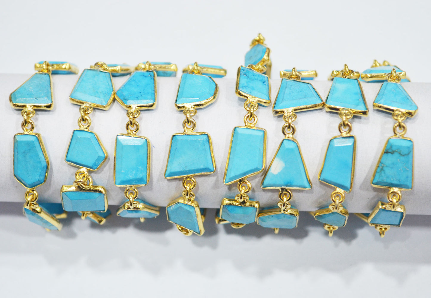 Howlite Turquoise Crown Cut Fancy Shape Connector Chain , 9 - 13 mm , RB-6495