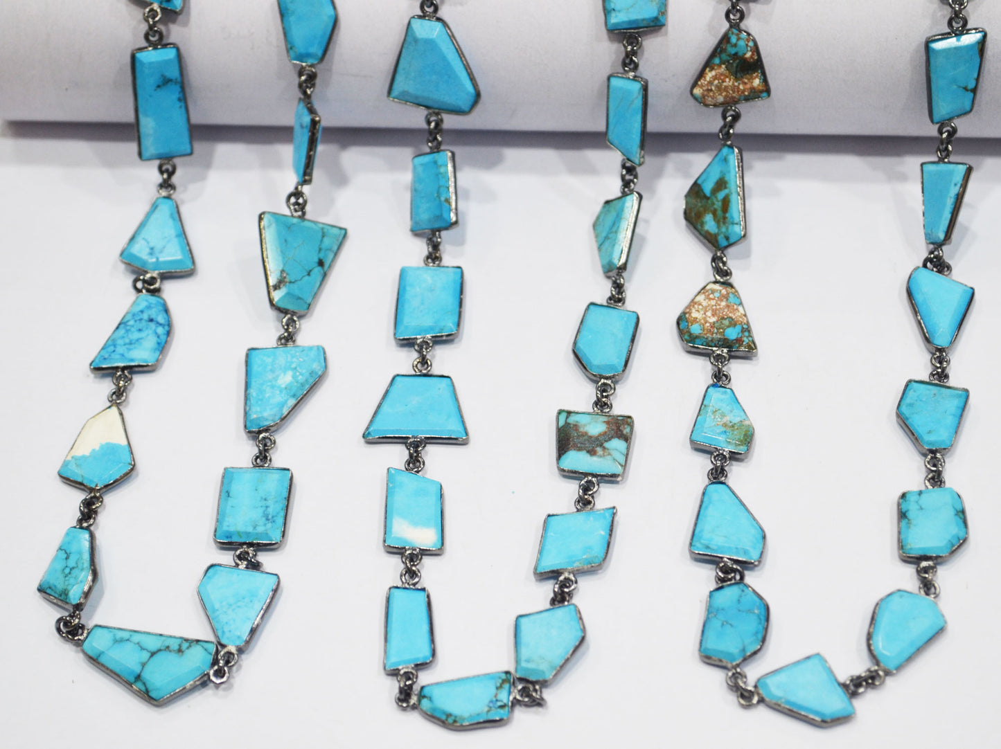 Howlite Turquoise Crown Cut Fancy Shape Connector Chain , 13 - 21 mm , RB-6496