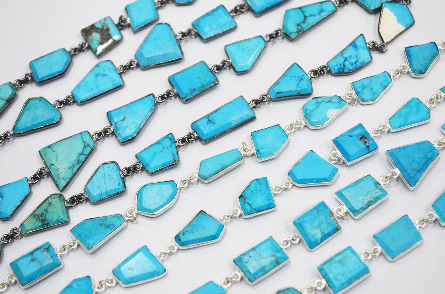 Howlite Turquoise Crown Cut Fancy Shape Connector Chain , 13 - 21 mm , RB-6496