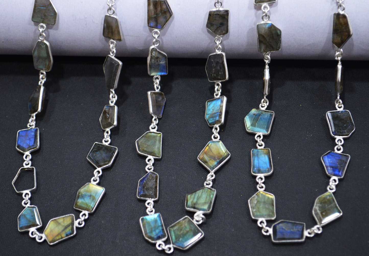 Flashy Labradorite Crown Cut Fancy Shape Connector Chain , 10 - 15 mm , RB-6497