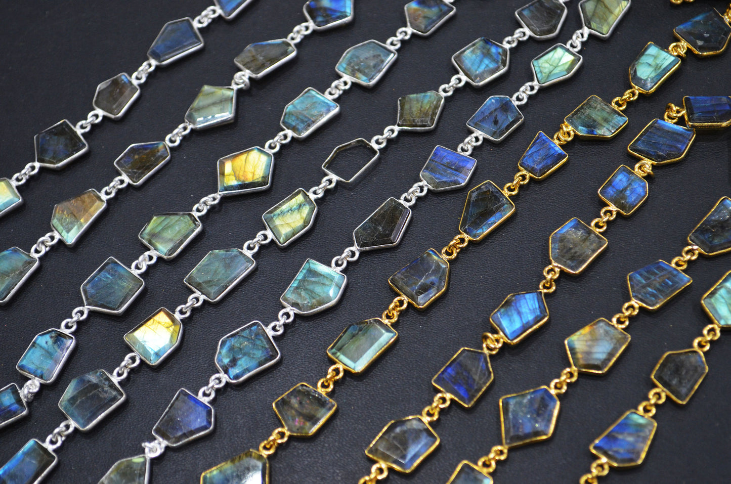 Flashy Labradorite Crown Cut Fancy Shape Connector Chain , 10 - 15 mm , RB-6497