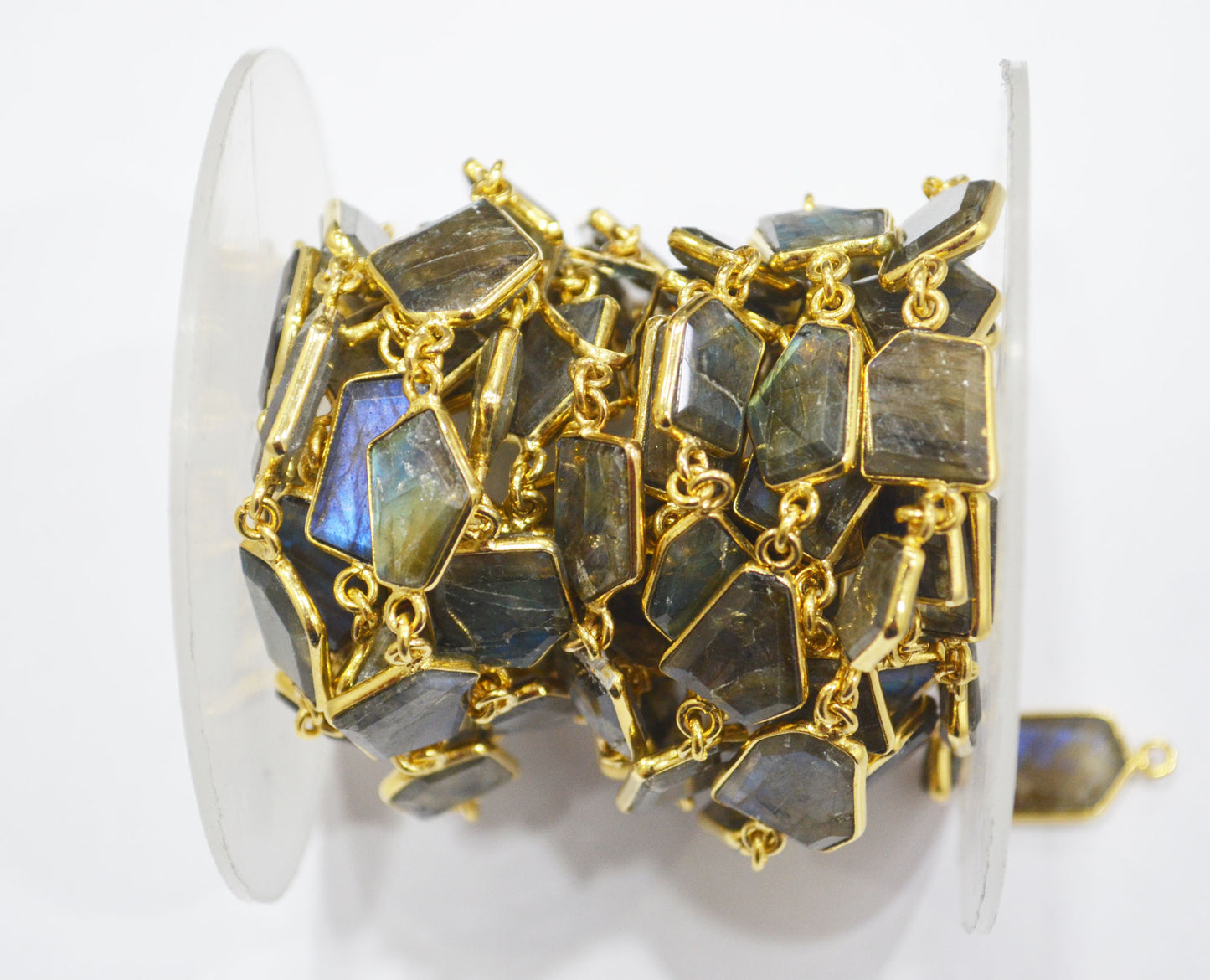 Flashy Labradorite Crown Cut Fancy Shape Connector Chain , 10 - 15 mm , RB-6497