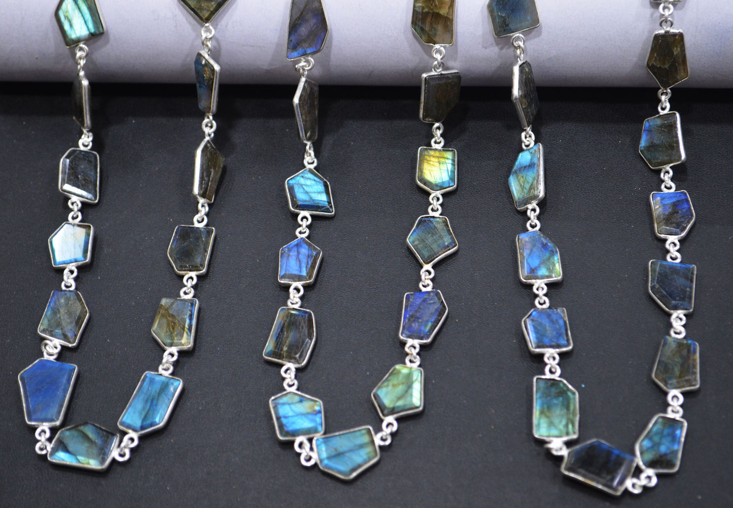 Flashy Labradorite Crown Cut Fancy Shape Connector Chain , 14 - 18 mm , RB-6498