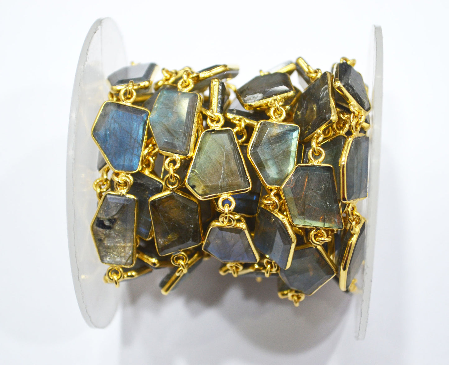 Flashy Labradorite Crown Cut Fancy Shape Connector Chain , 14 - 18 mm , RB-6498