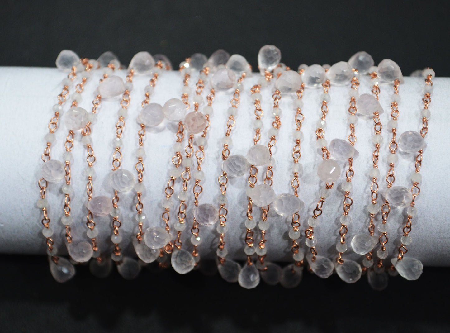 Natural Rose Quartz Faceted Round Shape Rosary Beaded Chain , Sold By Foot , 2 mm , RB-6503