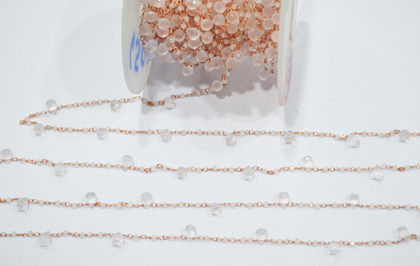 Natural Rose Quartz Faceted Round Shape Rosary Beaded Chain , Sold By Foot , 2 mm , RB-6503